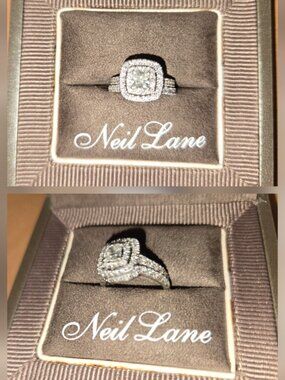 Neil Lane Cushion Cut Double Halo ring with band - size 5.  1.72 total CW